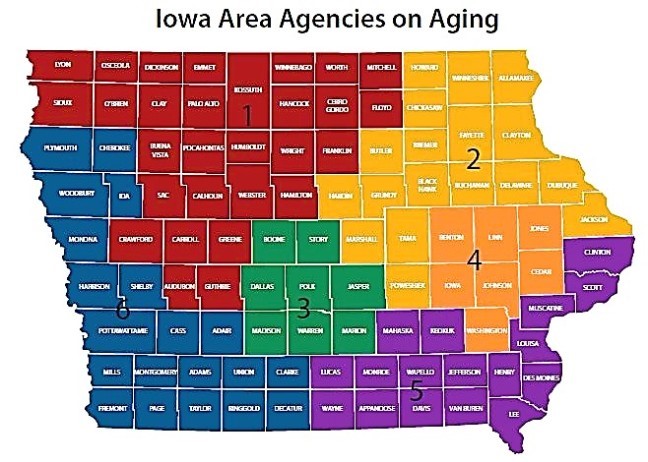 Iowa Areas on Aging Map